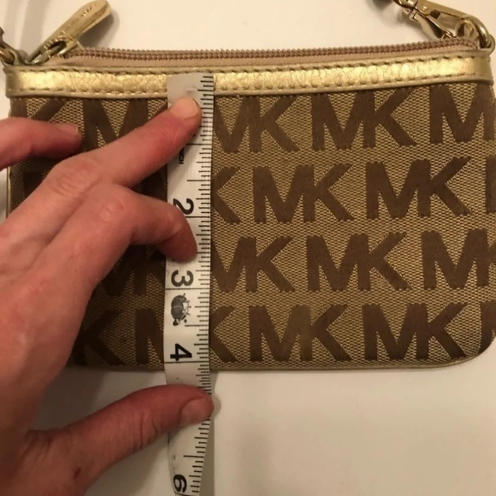 Michael kors gold khaki brown wristlet clutch bag